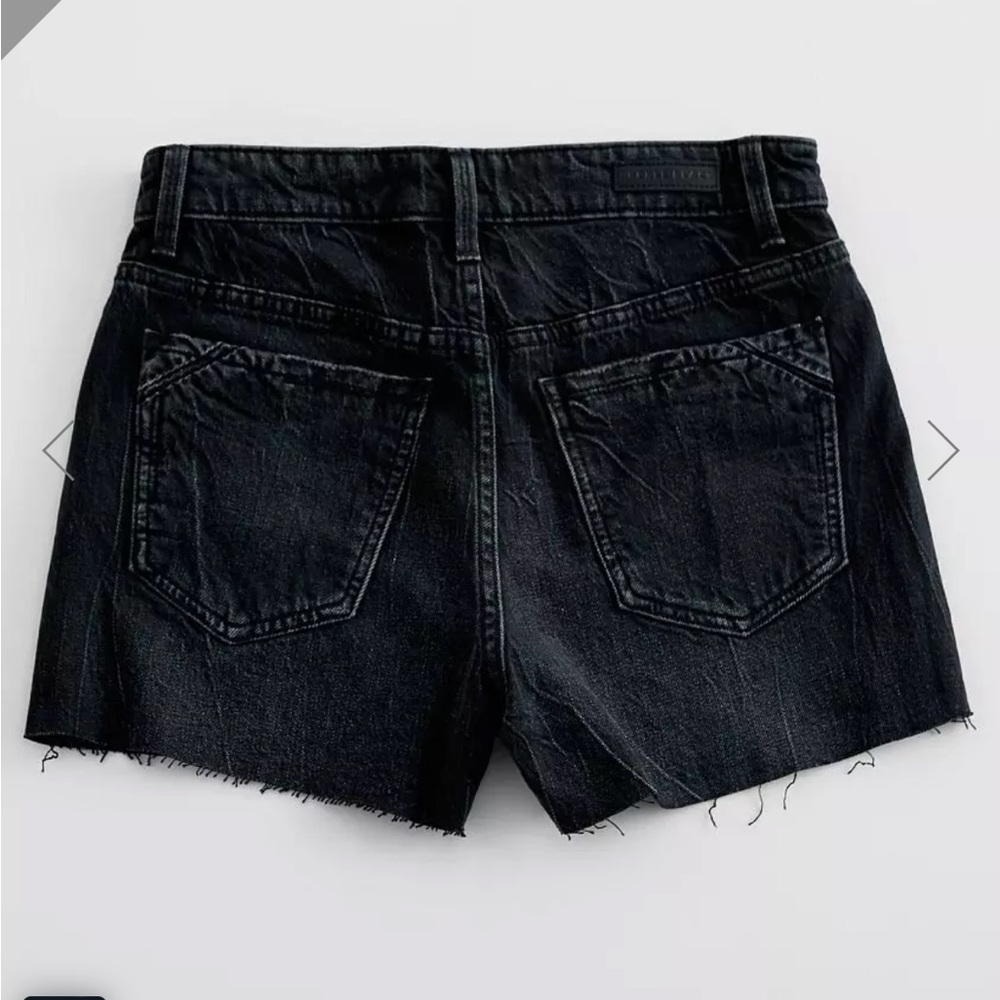 High Rise Buckle Black Denim Shorts - Picture 2 of 8